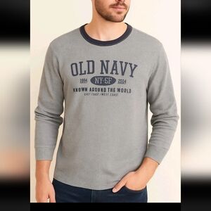 Old Navy Men’s Thermal Long Sleeve Shirt Gray Waffle Knit Crewneck XL NY-SF